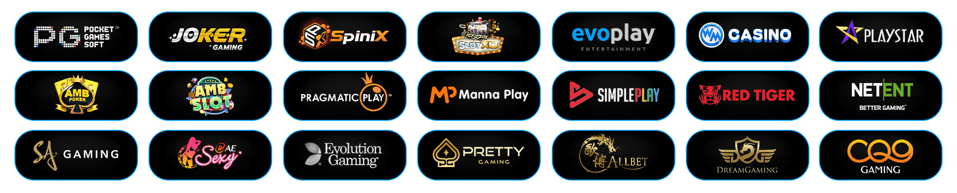 ค่ายเกมให้บริการ - PG, Joker, Pragmatic Play, Evolution Gaming และอื่นๆ